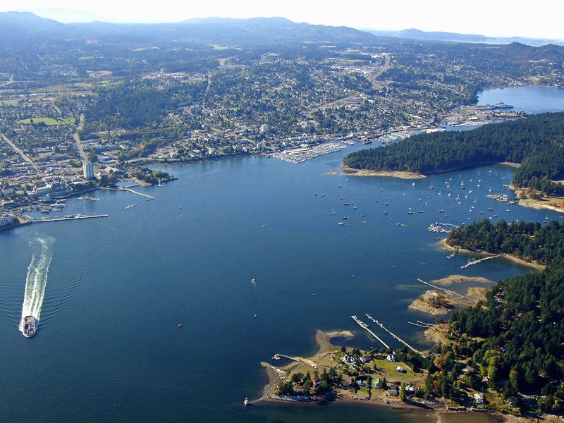 Aerial view of Nanaimo real estate listings