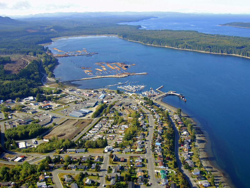 Aerial of Port McNeill properties for sale